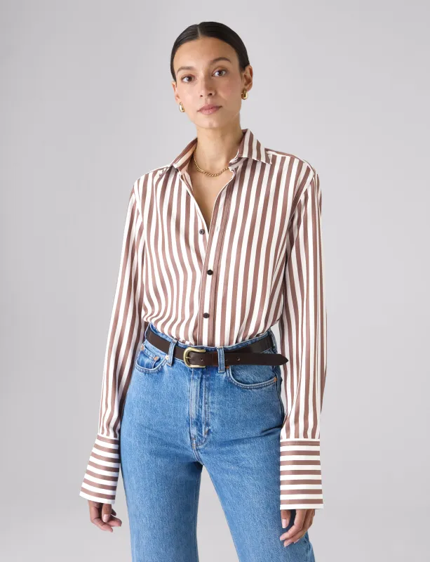 The Boyfriend Exaggerated Cuff: TENCEL™ Lyocell, Chocolate Stripe made by With Nothing Underneath