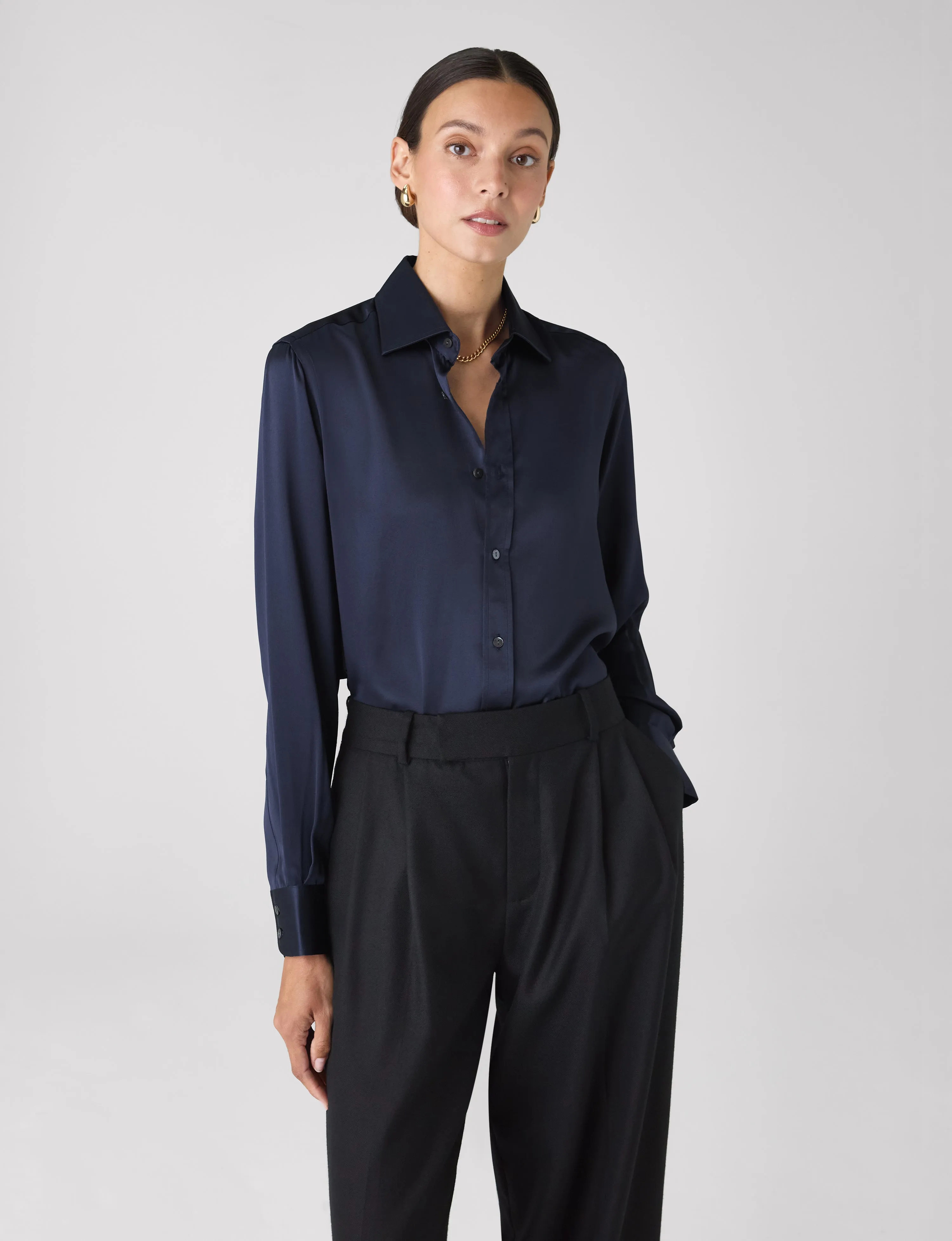 The Boyfriend: Silk Satin, Navy sold by With Nothing Underneath