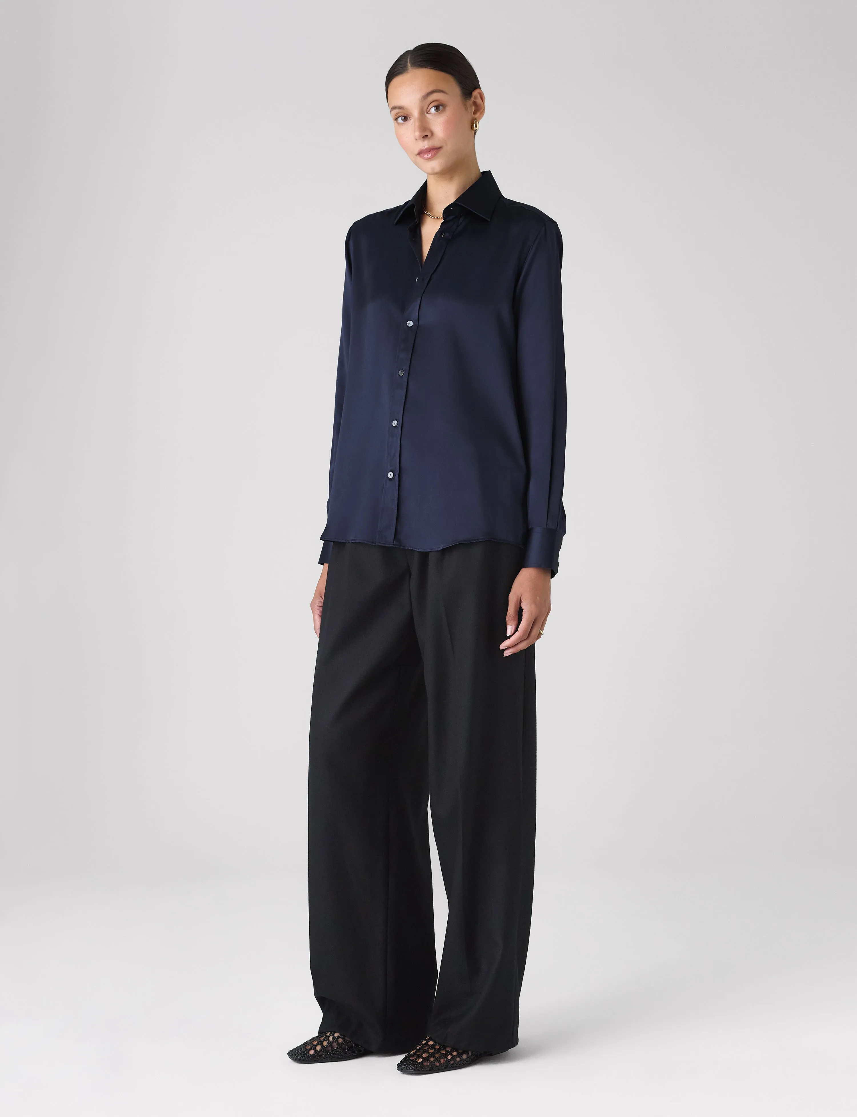 The Boyfriend: Silk Satin, Navy sold by With Nothing Underneath product image thumbnail 3