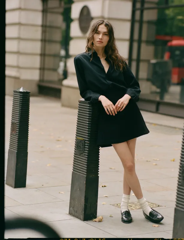 Romy Mini Skirt: Boiled Wool, Black sold by With Nothing Underneath