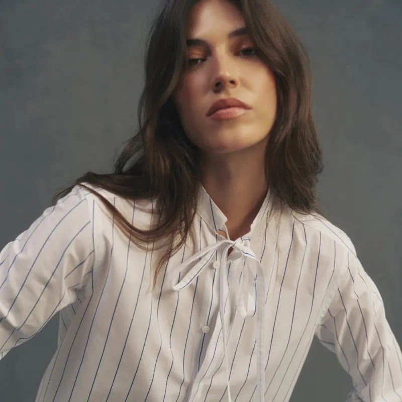 The Boyfriend Bow Tie: Fine Poplin, Blue and White Stripe made by With Nothing Underneath