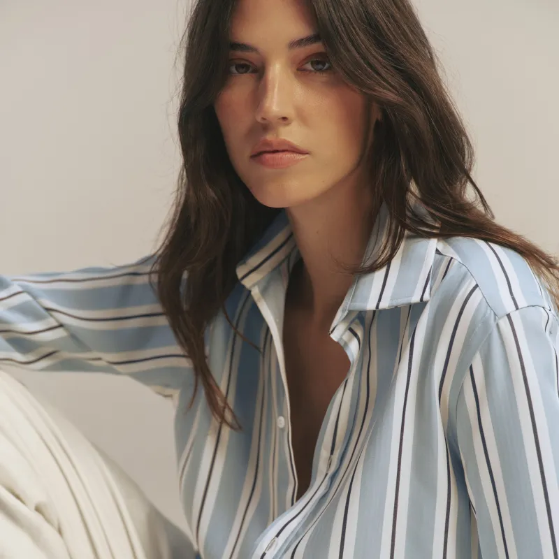 The Boyfriend Exaggerated Cuff: TENCEL™ Lyocell, Slate and Black Stripe made by With Nothing Underneath