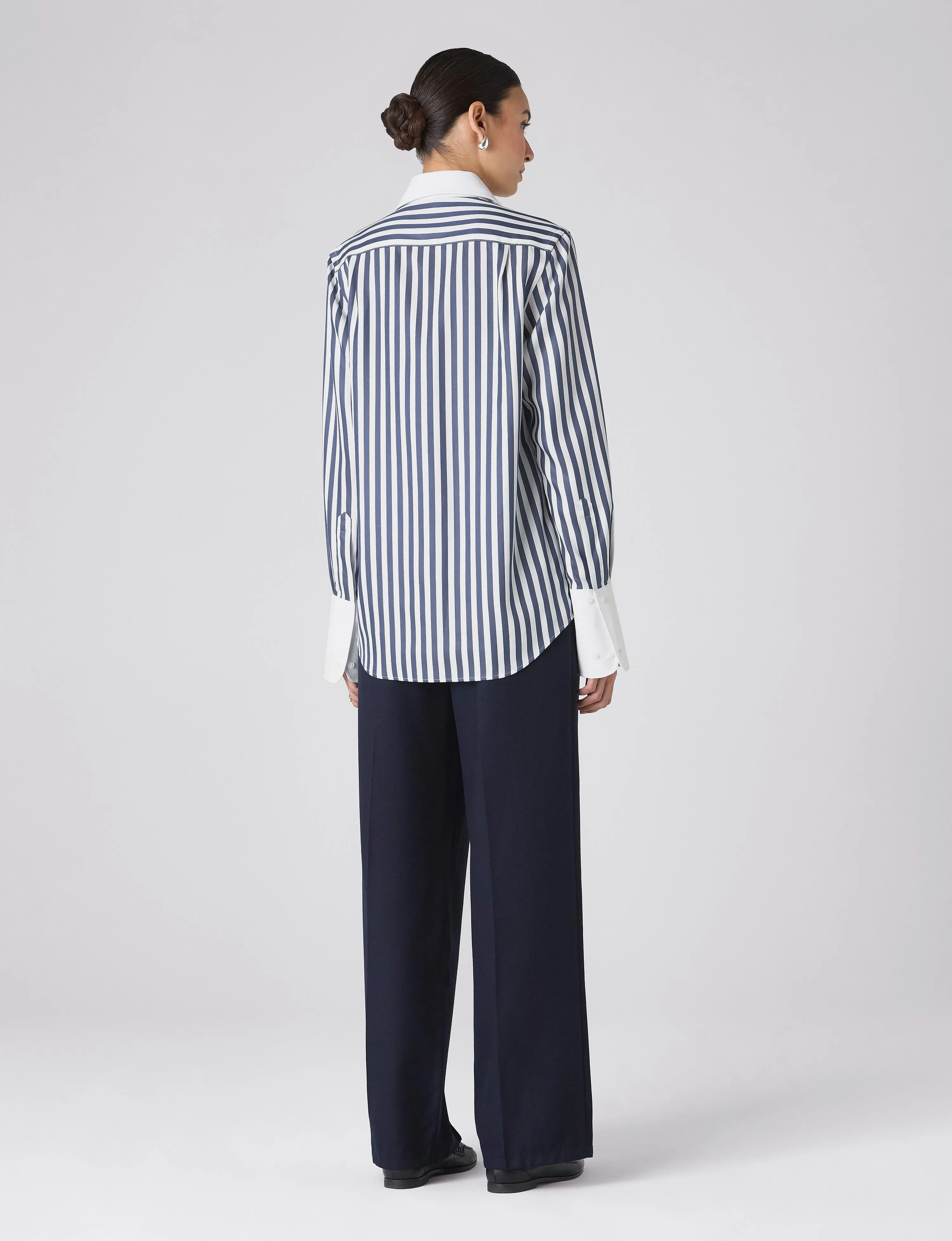 The Boyfriend Contrast Exaggerated Cuff: TENCEL™ Lyocell, Navy Blue Stripe sold by With Nothing Underneath product image thumbnail 5