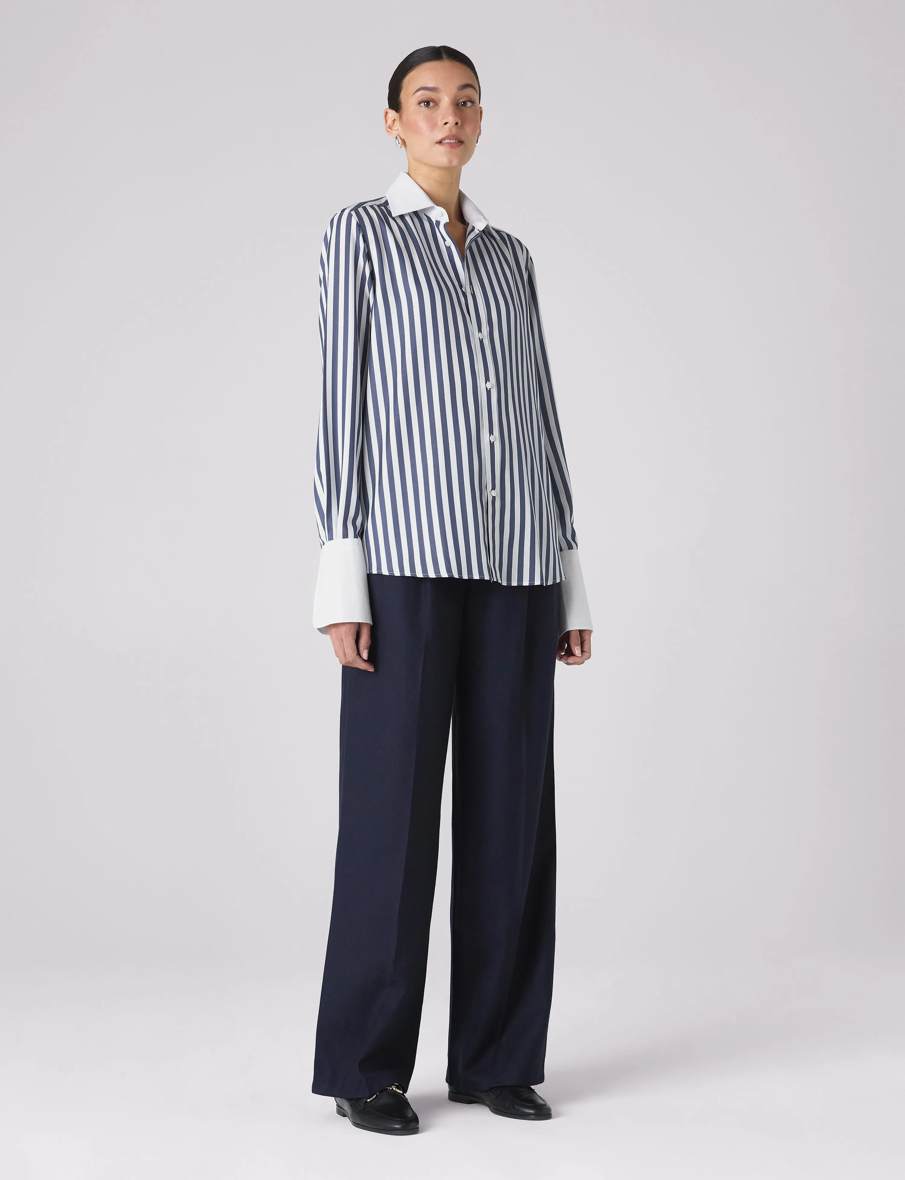 The Boyfriend Contrast Exaggerated Cuff: TENCEL™ Lyocell, Navy Blue Stripe sold by With Nothing Underneath product image thumbnail 3