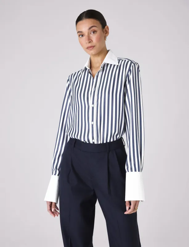 The Boyfriend Contrast Exaggerated Cuff: TENCEL™ Lyocell, Navy Blue Stripe made by With Nothing Underneath