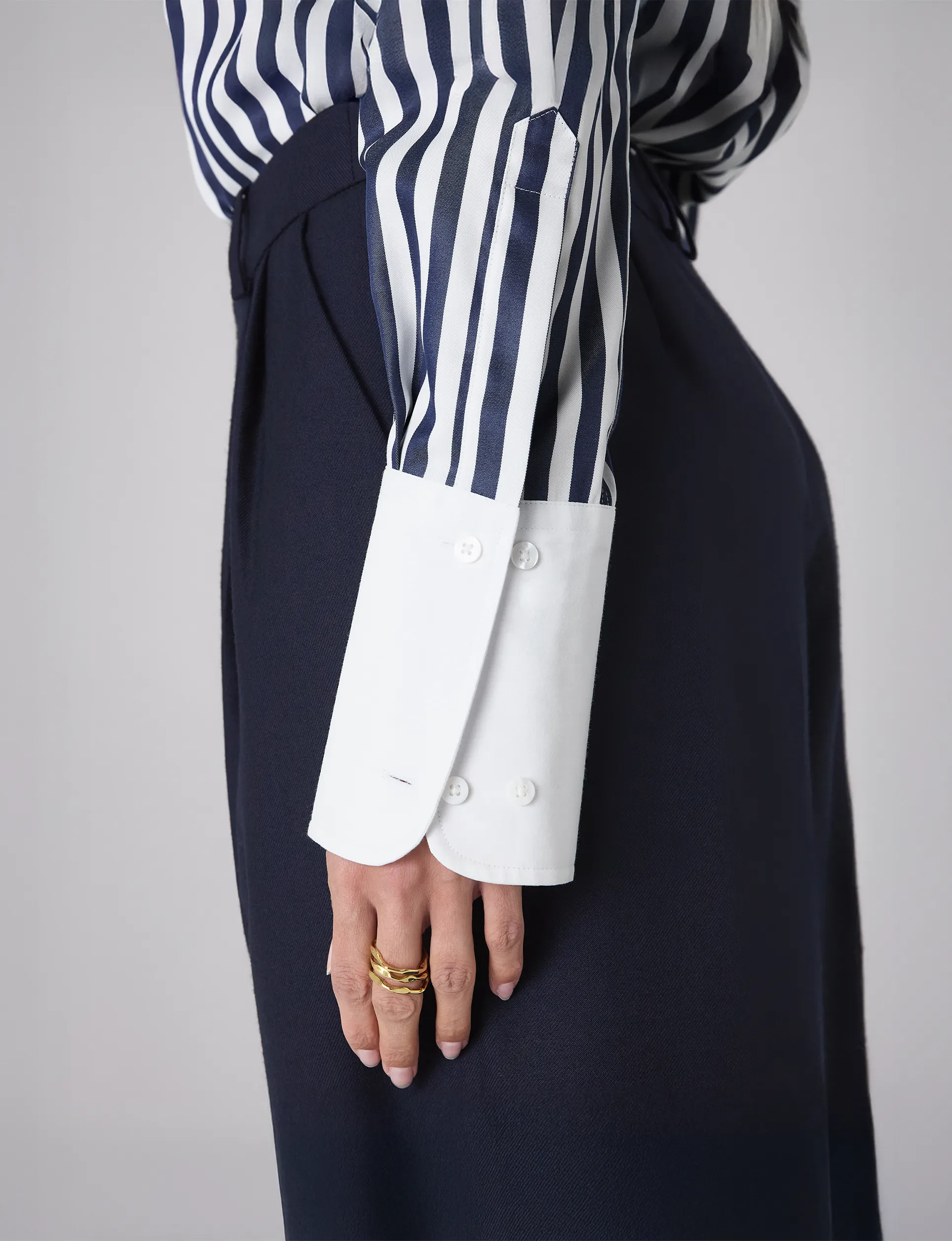 The Boyfriend Contrast Exaggerated Cuff: TENCEL™ Lyocell, Navy Blue Stripe sold by With Nothing Underneath product image thumbnail 4