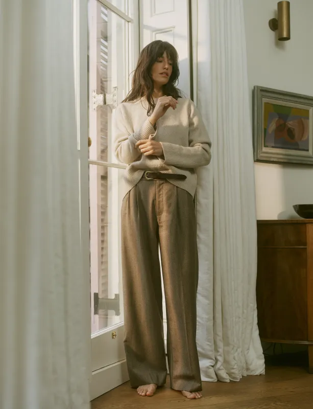 Rampling Trouser: Wool, Coffee Herringbone made by With Nothing Underneath