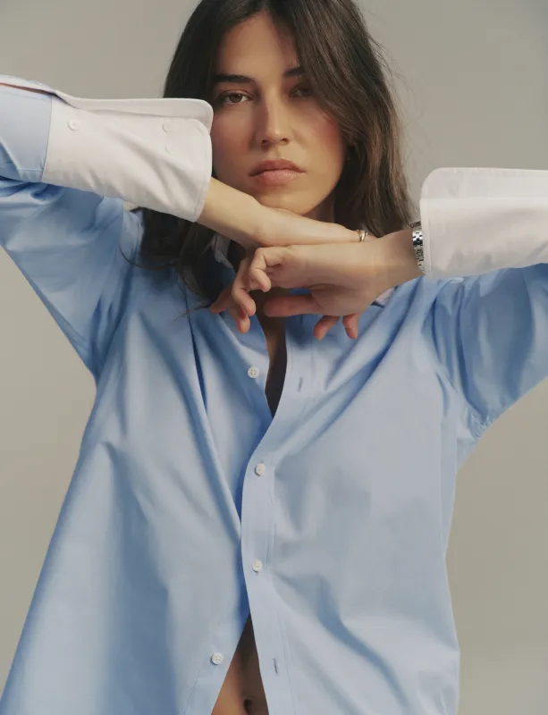 The Boyfriend Contrast Exaggerated Cuff and Collar: Fine Poplin, Sky Blue made by With Nothing Underneath