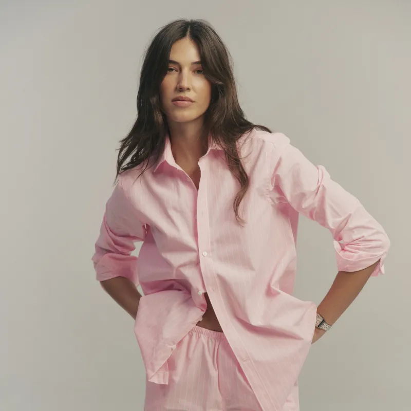 The Boyfriend: Fine Poplin, Light Pink Stripe made by With Nothing Underneath