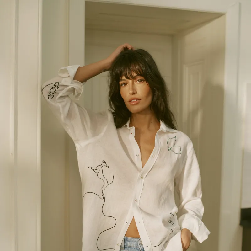 The Boyfriend: Linen, Artichoke Embroidery made by With Nothing Underneath