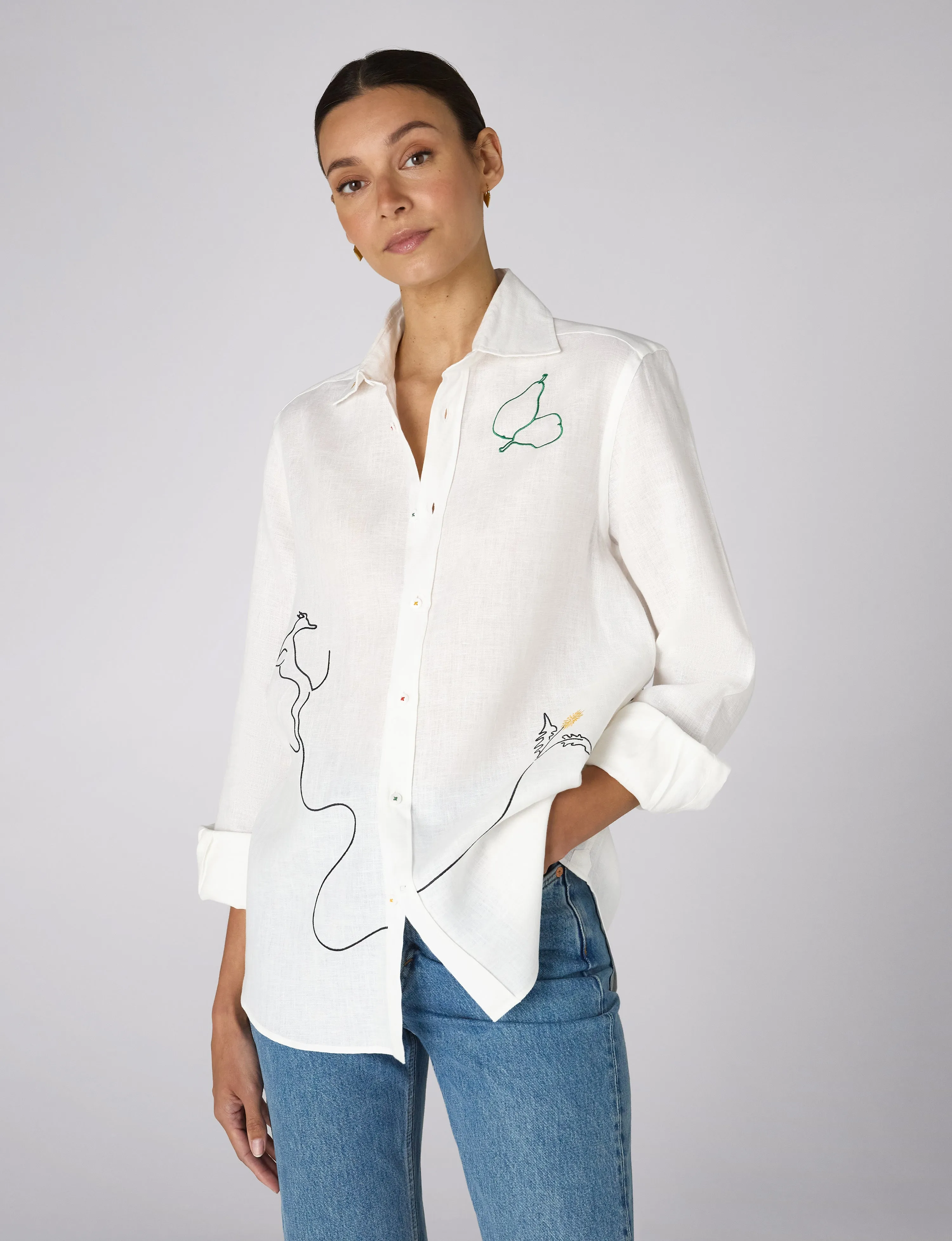 The Boyfriend: Linen, Artichoke Embroidery sold by With Nothing Underneath product image thumbnail 5