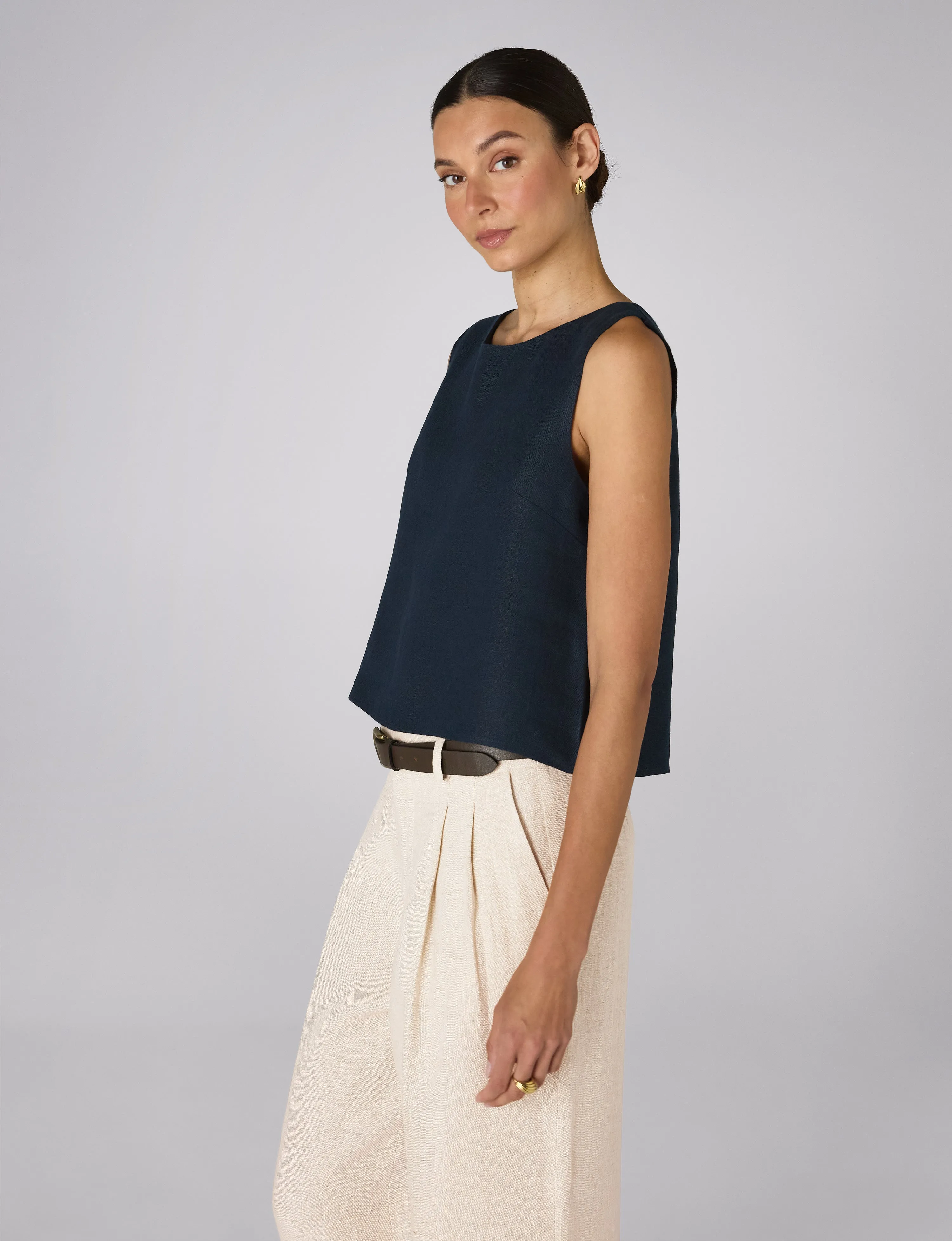 Jackie Top: Linen, Navy Blue sold by With Nothing Underneath product image thumbnail 2
