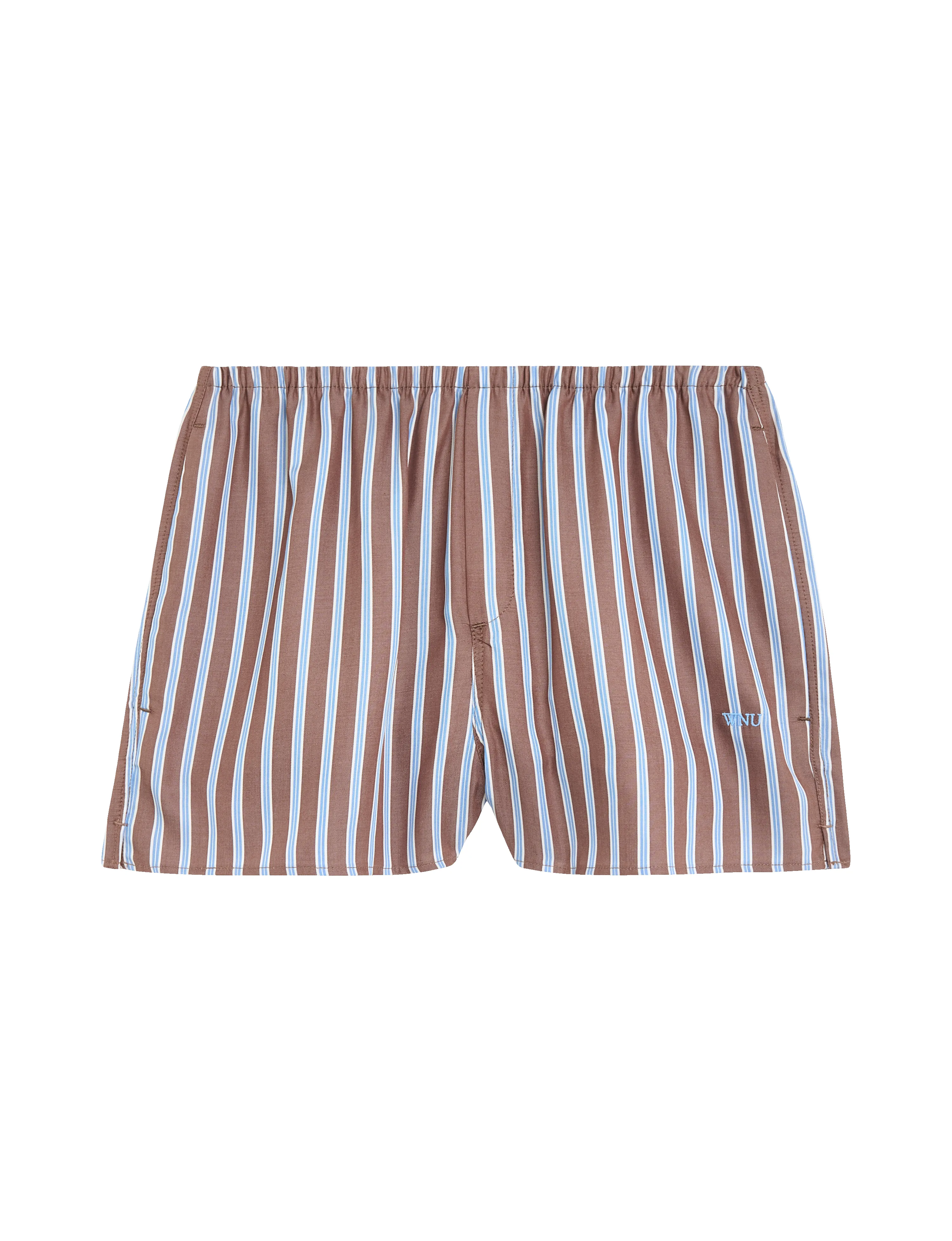 The Set: Hemp White Shirt & TENCEL™ Lyocell, Mocha Multi Stripe Court Short sold by With Nothing Underneath product image thumbnail 4