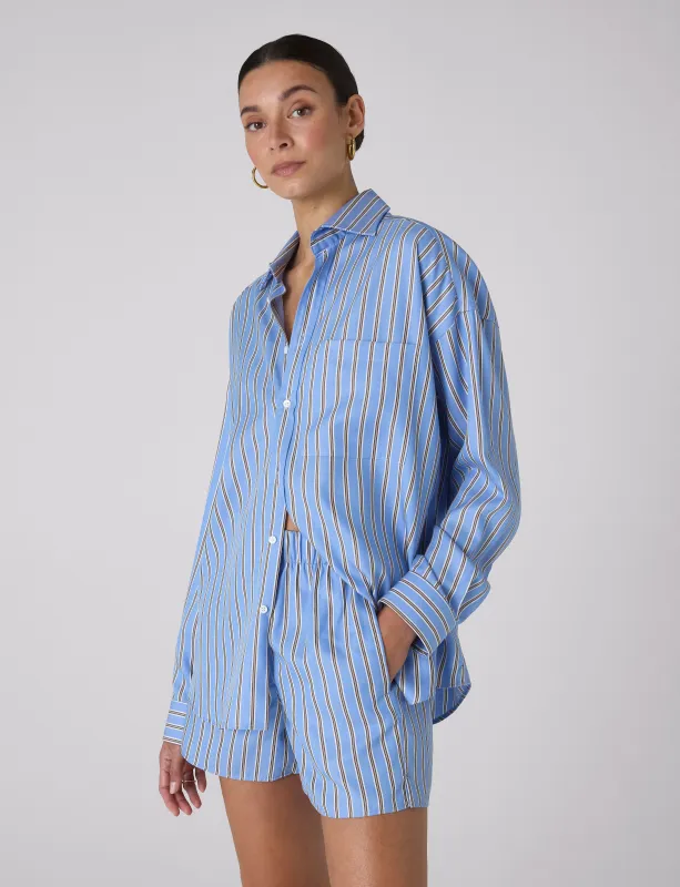 The Boxer: TENCEL™ Lyocell, Cornflower and Mocha Stripe made by With Nothing Underneath