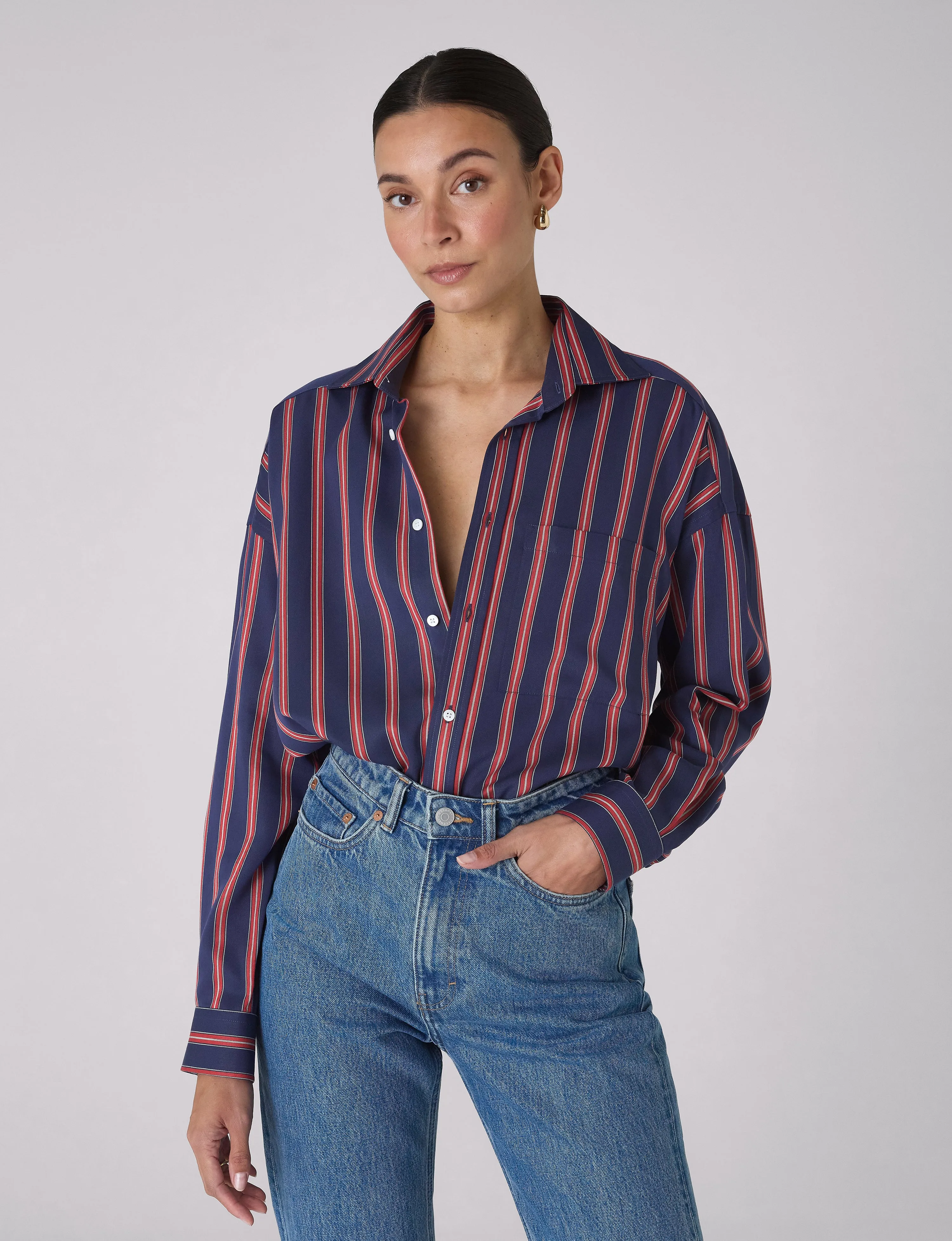 The Weekend: TENCEL™ Lyocell, Navy Blue and Red Stripe sold by With Nothing Underneath product image thumbnail 2