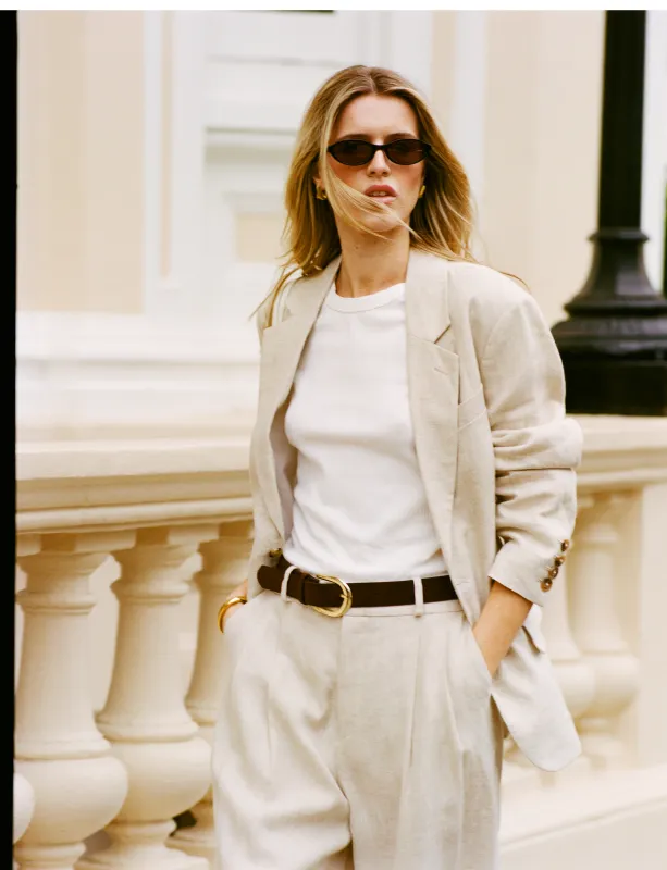 Hutton Blazer: Linen, Oatmeal made by With Nothing Underneath