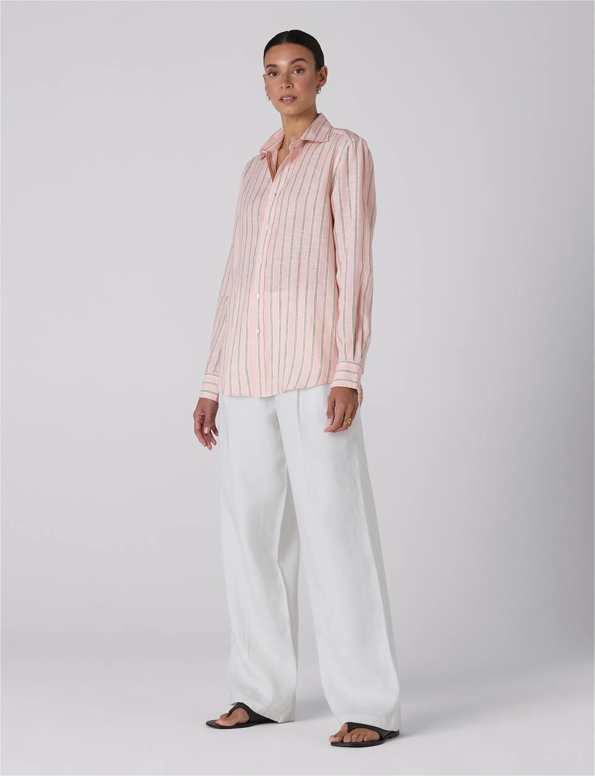 The Boyfriend: Linen, Pink and Green Stripe sold by With Nothing Underneath product image thumbnail 4