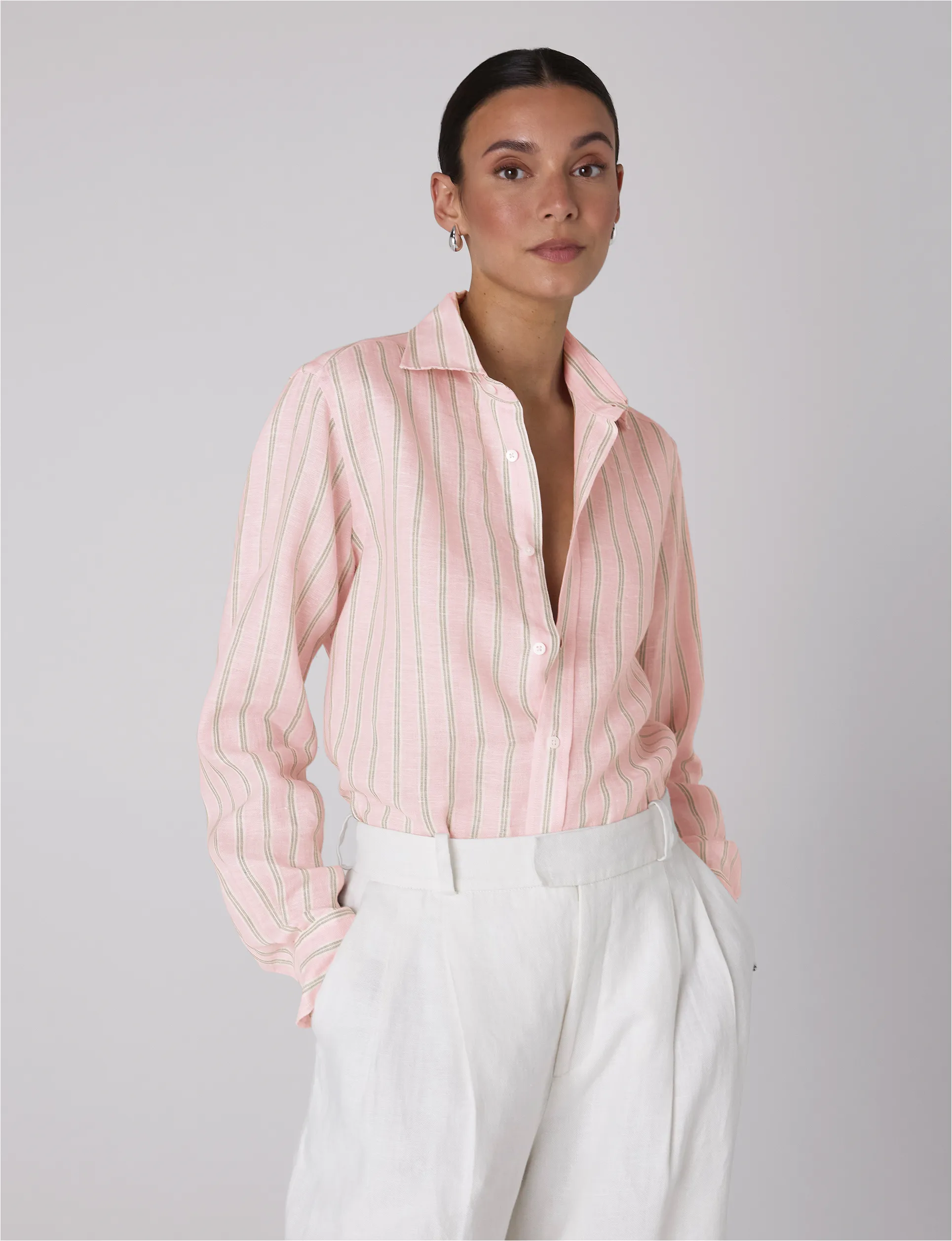 The Boyfriend: Linen, Pink and Green Stripe sold by With Nothing Underneath product image thumbnail 2