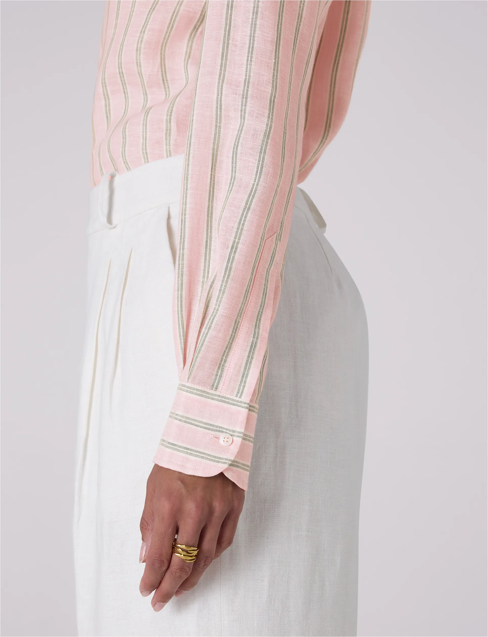The Boyfriend: Linen, Pink and Green Stripe sold by With Nothing Underneath product image thumbnail 5