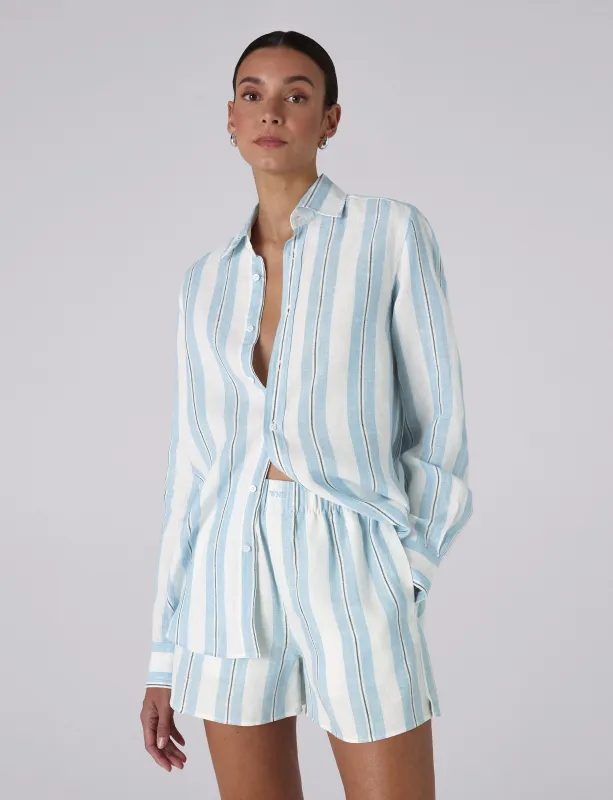 The Boxer: Linen, Cornflower Blue Stripe made by With Nothing Underneath