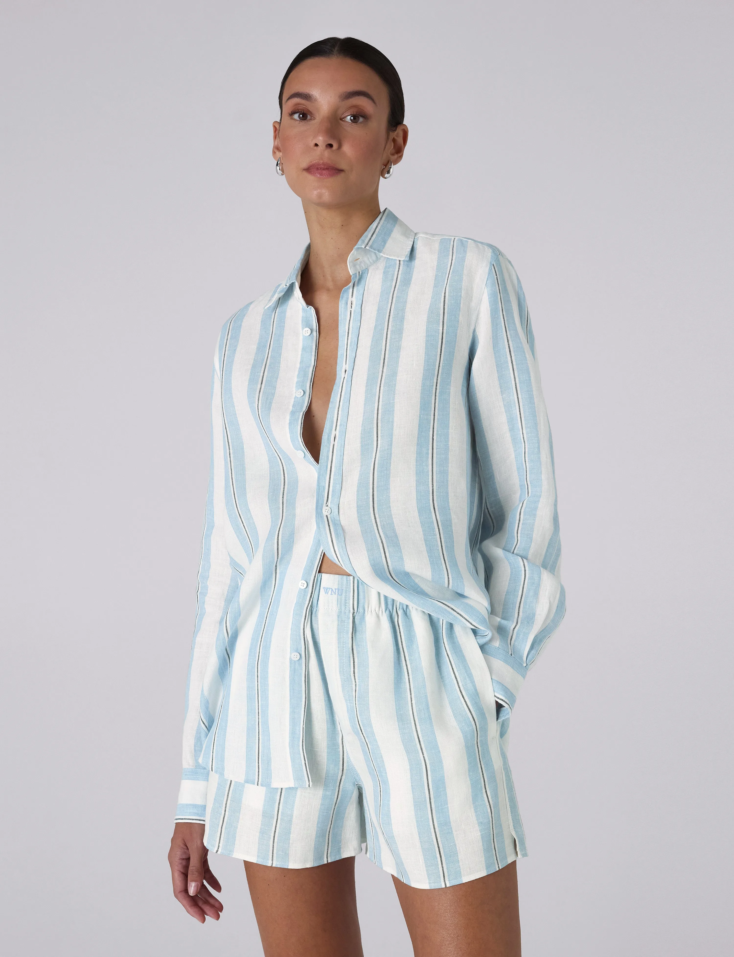 The Boxer: Linen, Cornflower Blue Stripe sold by With Nothing Underneath