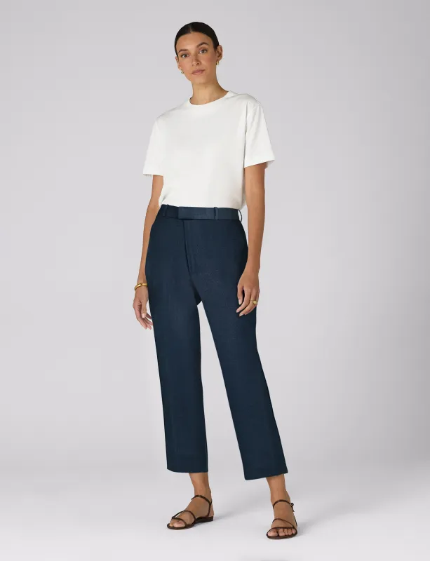 Regent Cigarette Trouser: Linen, Navy made by With Nothing Underneath