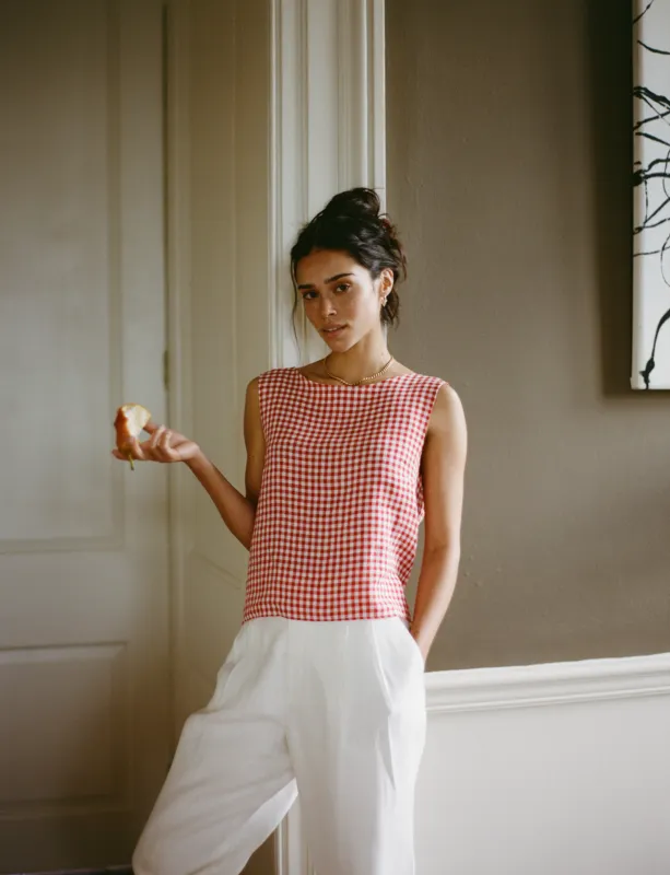 Jackie Top: Linen, Post Box Red Gingham made by With Nothing Underneath