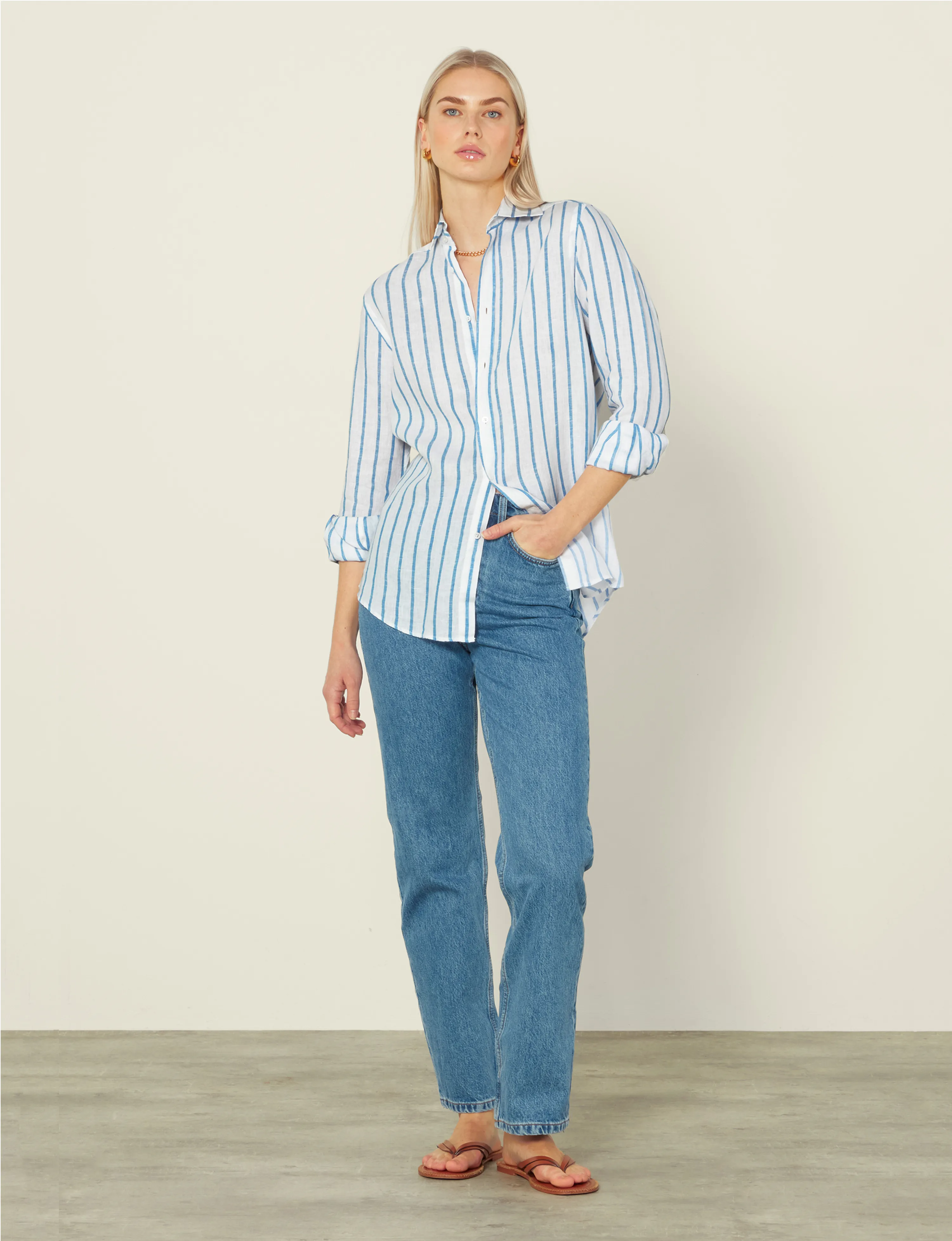 The Boyfriend: Linen, Blue Stripe sold by With Nothing Underneath product image thumbnail 3