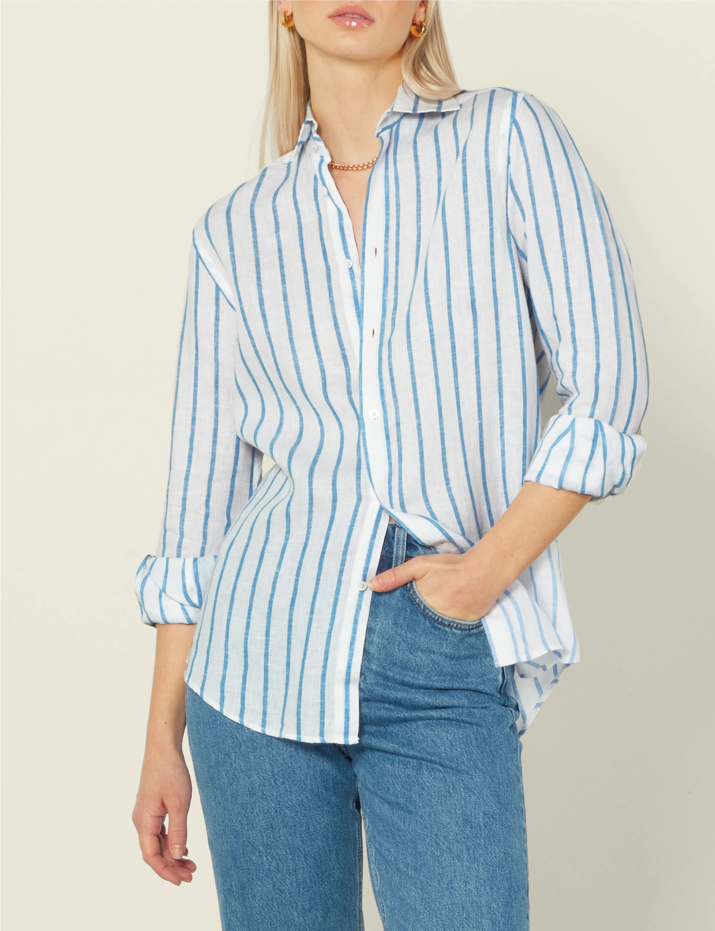 The Boyfriend: Linen, Blue Stripe sold by With Nothing Underneath product image thumbnail 4