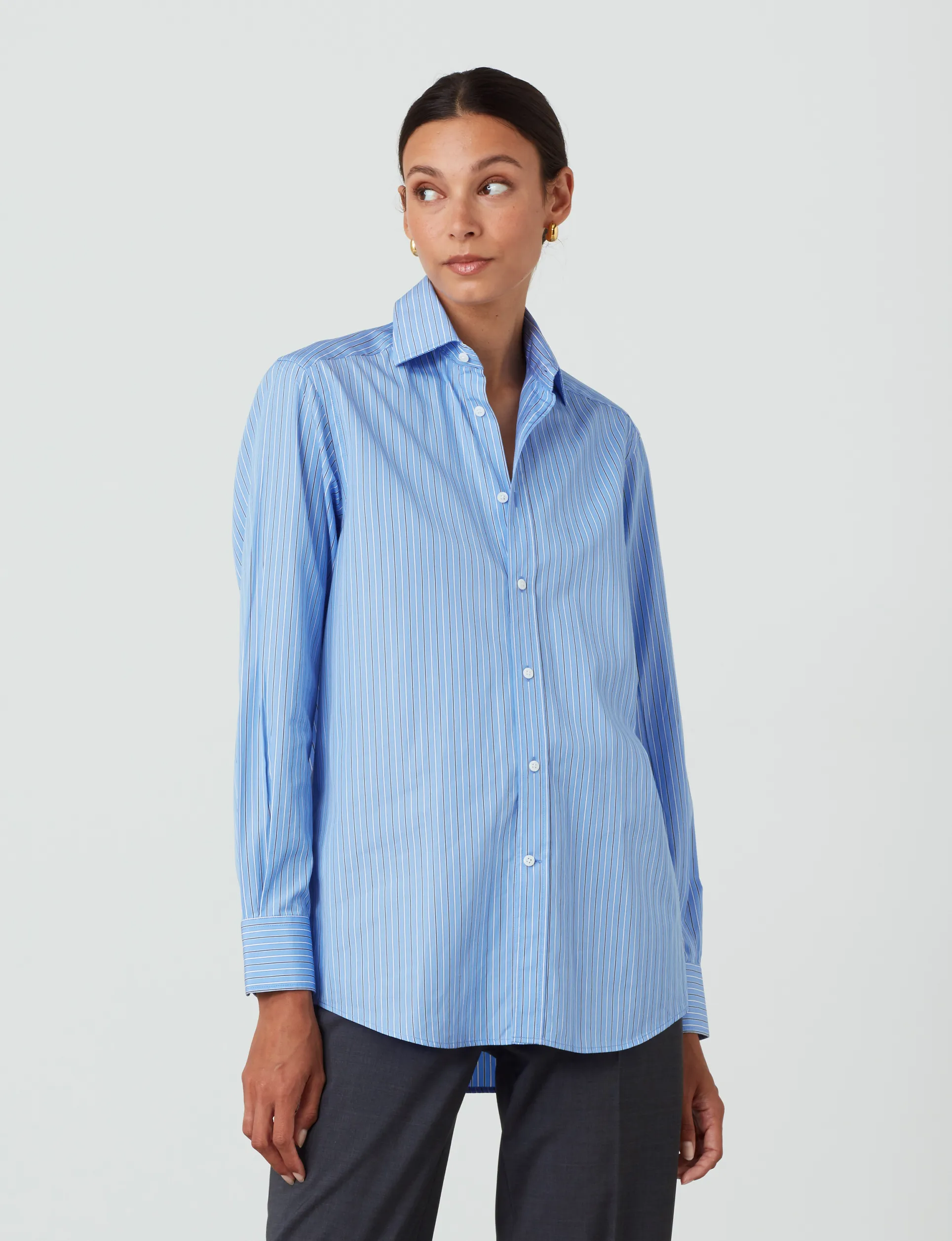 The Boyfriend: Fine Poplin, Blue Tri-Stripe sold by With Nothing Underneath product image thumbnail 2