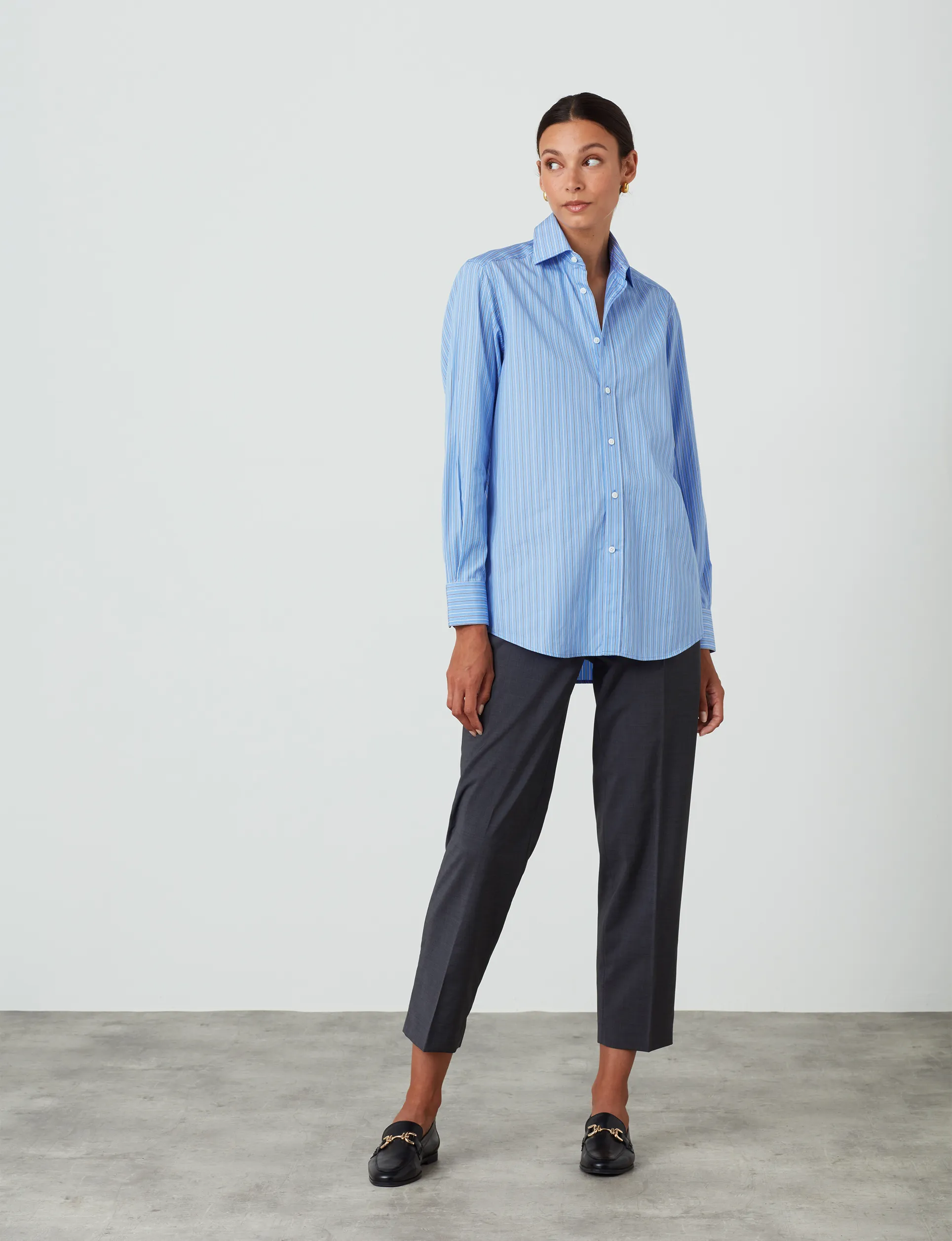 The Boyfriend: Fine Poplin, Blue Tri-Stripe sold by With Nothing Underneath product image thumbnail 4
