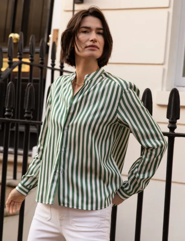 The Girlfriend Collarless: Tencel, Forest Green Stripe sold by With Nothing Underneath