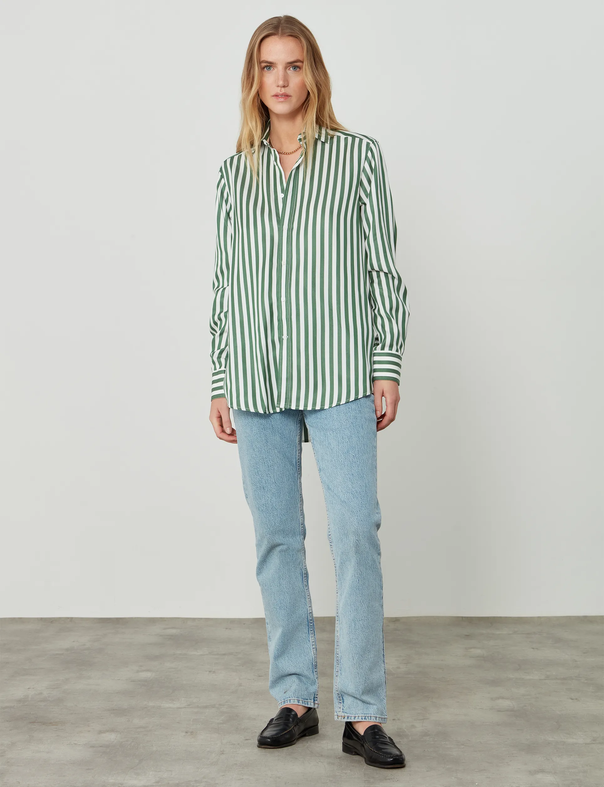 The Boyfriend: TENCEL™ Lyocell, Forest Green Stripe sold by With Nothing Underneath product image thumbnail 5