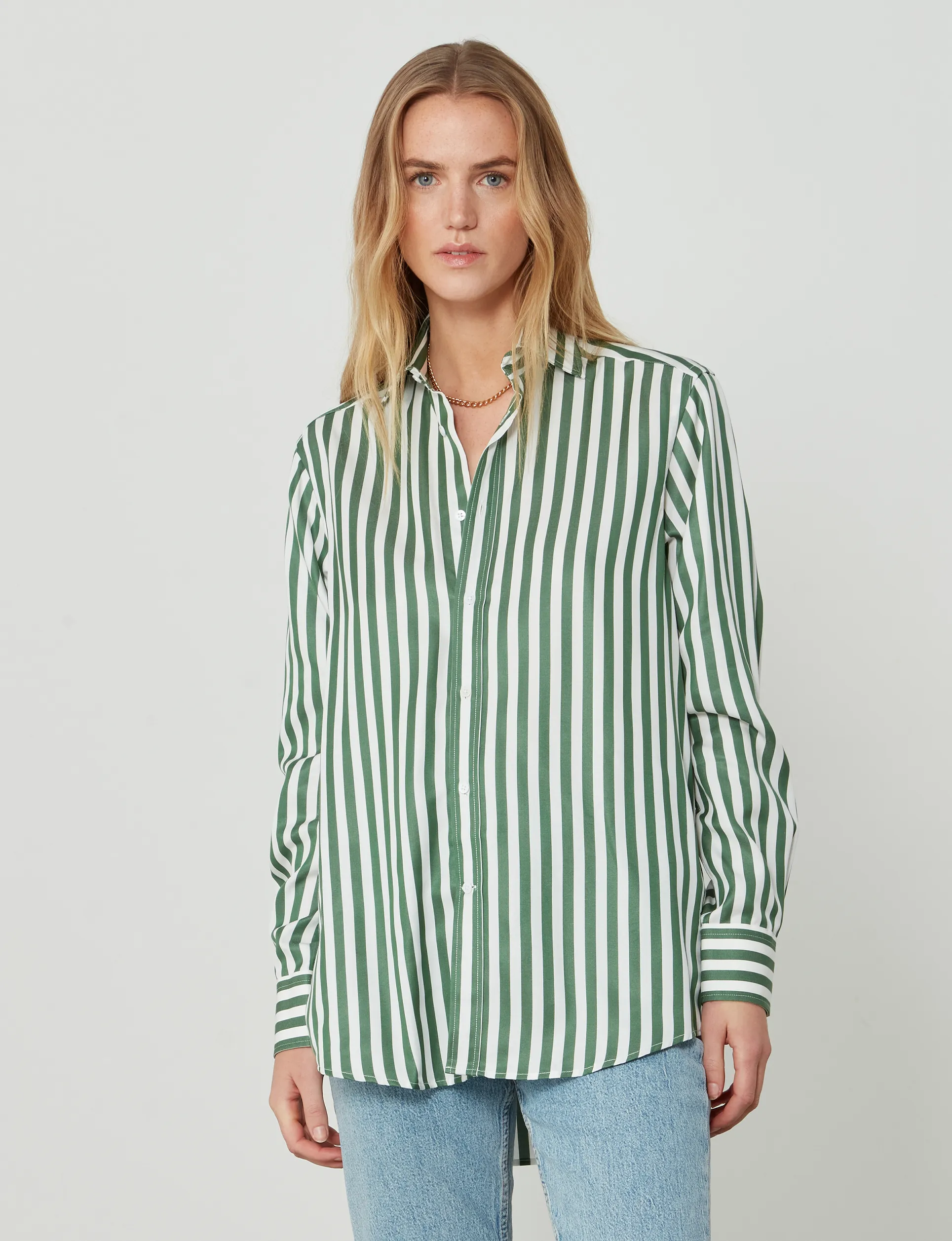 The Boyfriend: TENCEL™ Lyocell, Forest Green Stripe sold by With Nothing Underneath product image thumbnail 4