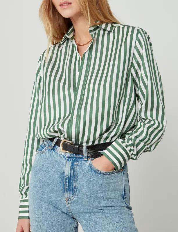 The Boyfriend: Tencel™ Lyocell, Forest Green Stripe sold by With Nothing Underneath