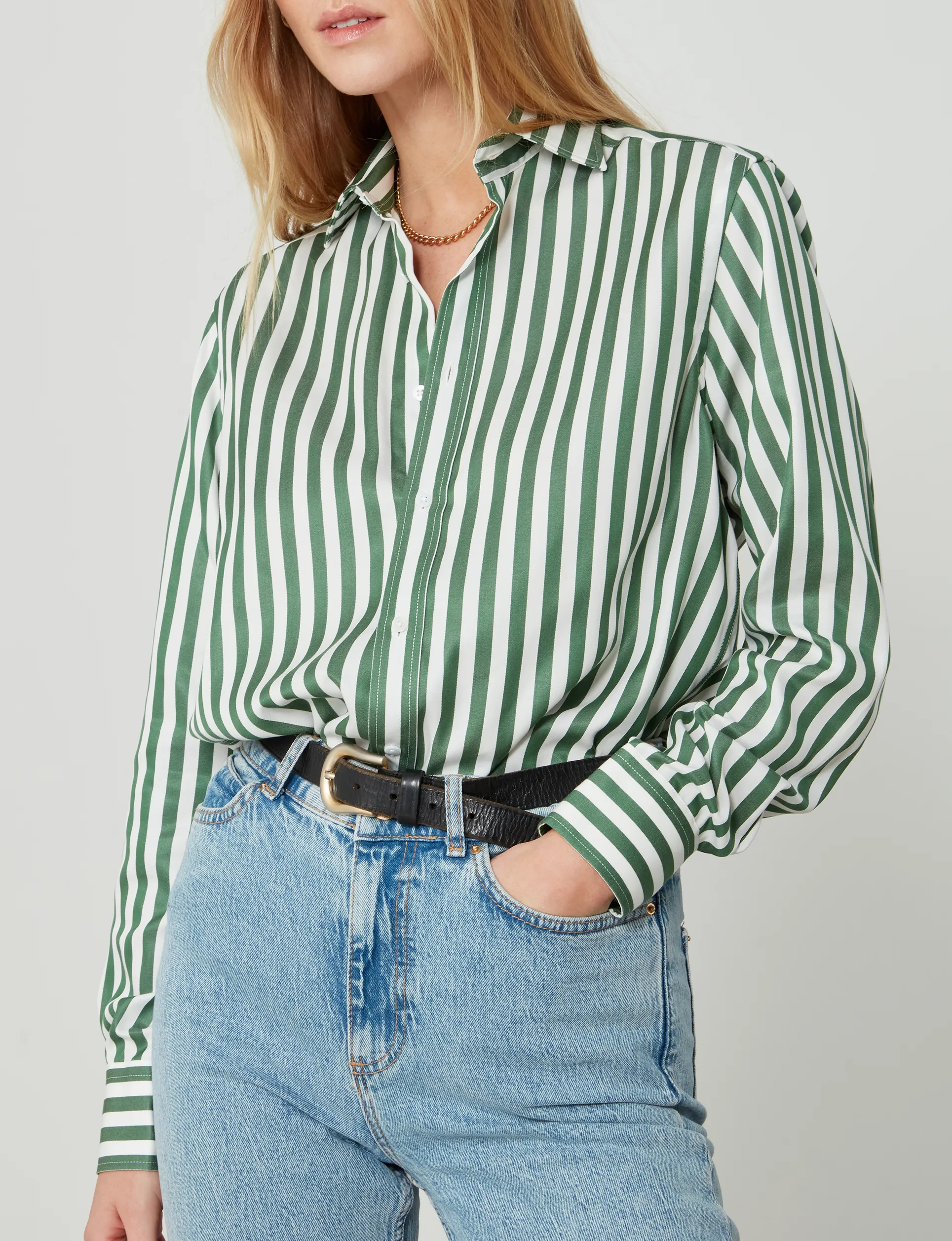 The Boyfriend: TENCEL™ Lyocell, Forest Green Stripe sold by With Nothing Underneath