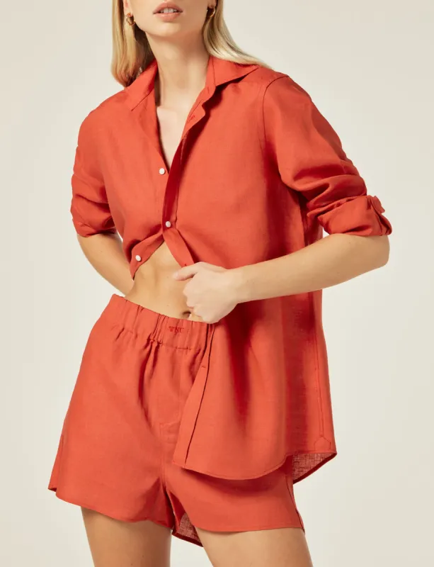 CO-ORD SET: LINEN, CARDINAL RED sold by With Nothing Underneath
