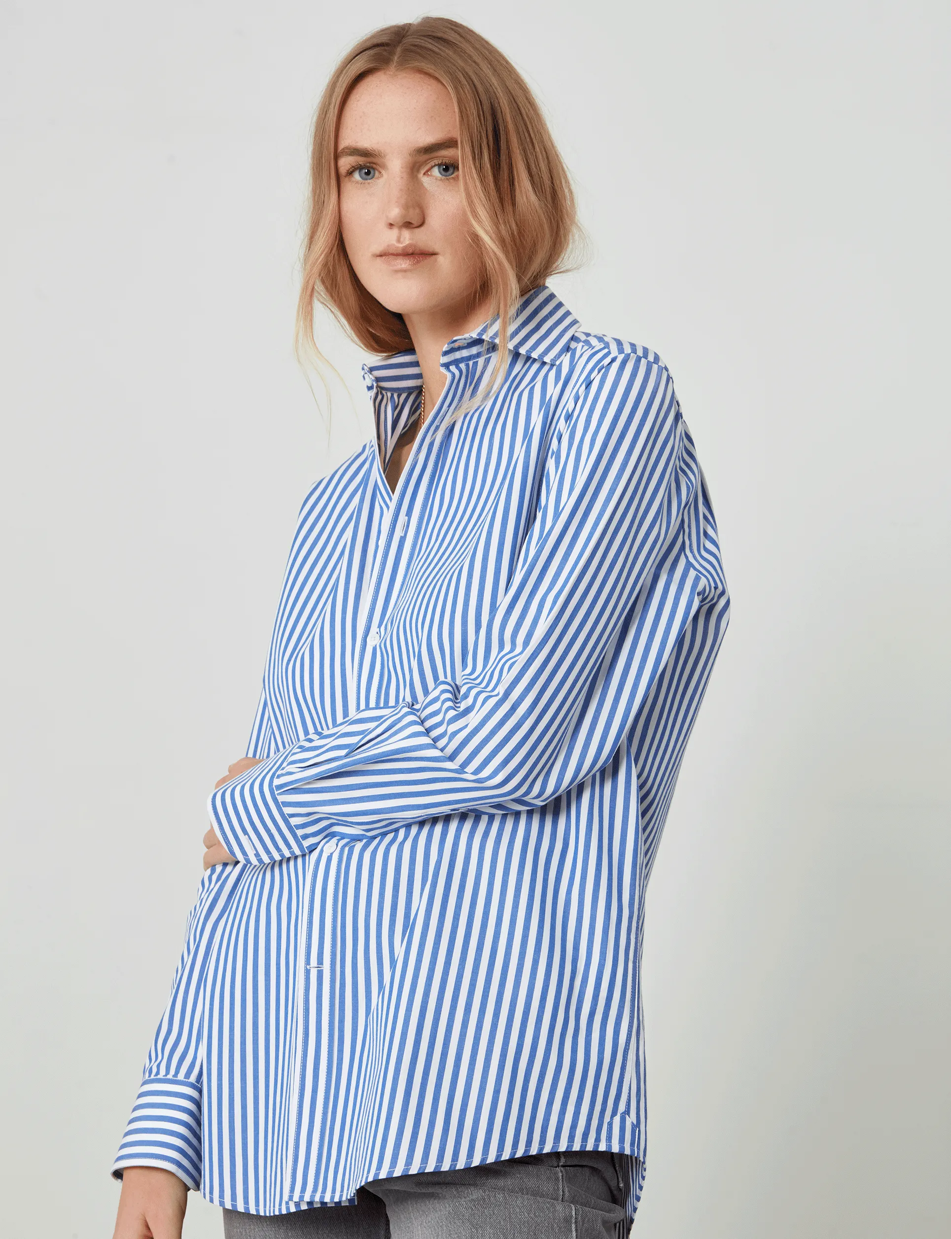 The Boyfriend: Fine Poplin, Royal Blue Stripe sold by With Nothing Underneath product image thumbnail 5
