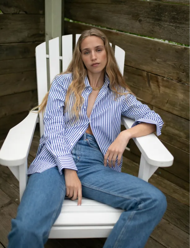 The Boyfriend: Fine Poplin, Royal Blue Stripe sold by With Nothing Underneath
