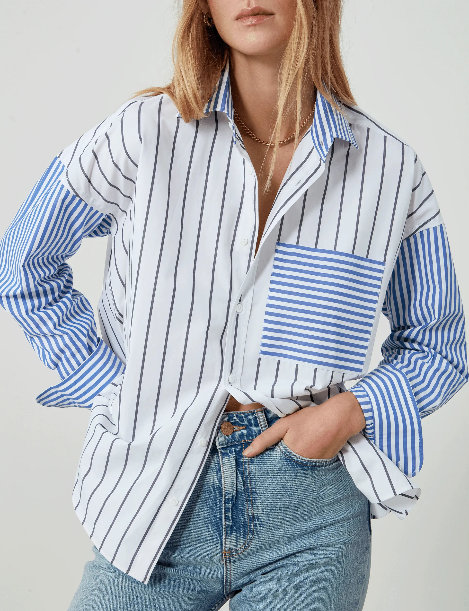 The Weekend: Fine Poplin, Midnight and Royal Blue Stripe Patchwork sold by With Nothing Underneath