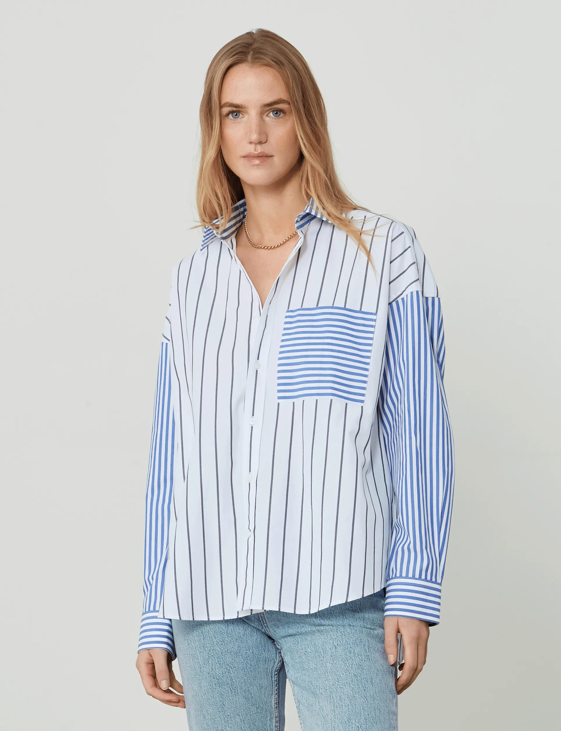 The Weekend: Fine Poplin, Midnight and Royal Blue Stripe Patchwork sold by With Nothing Underneath product image thumbnail 2