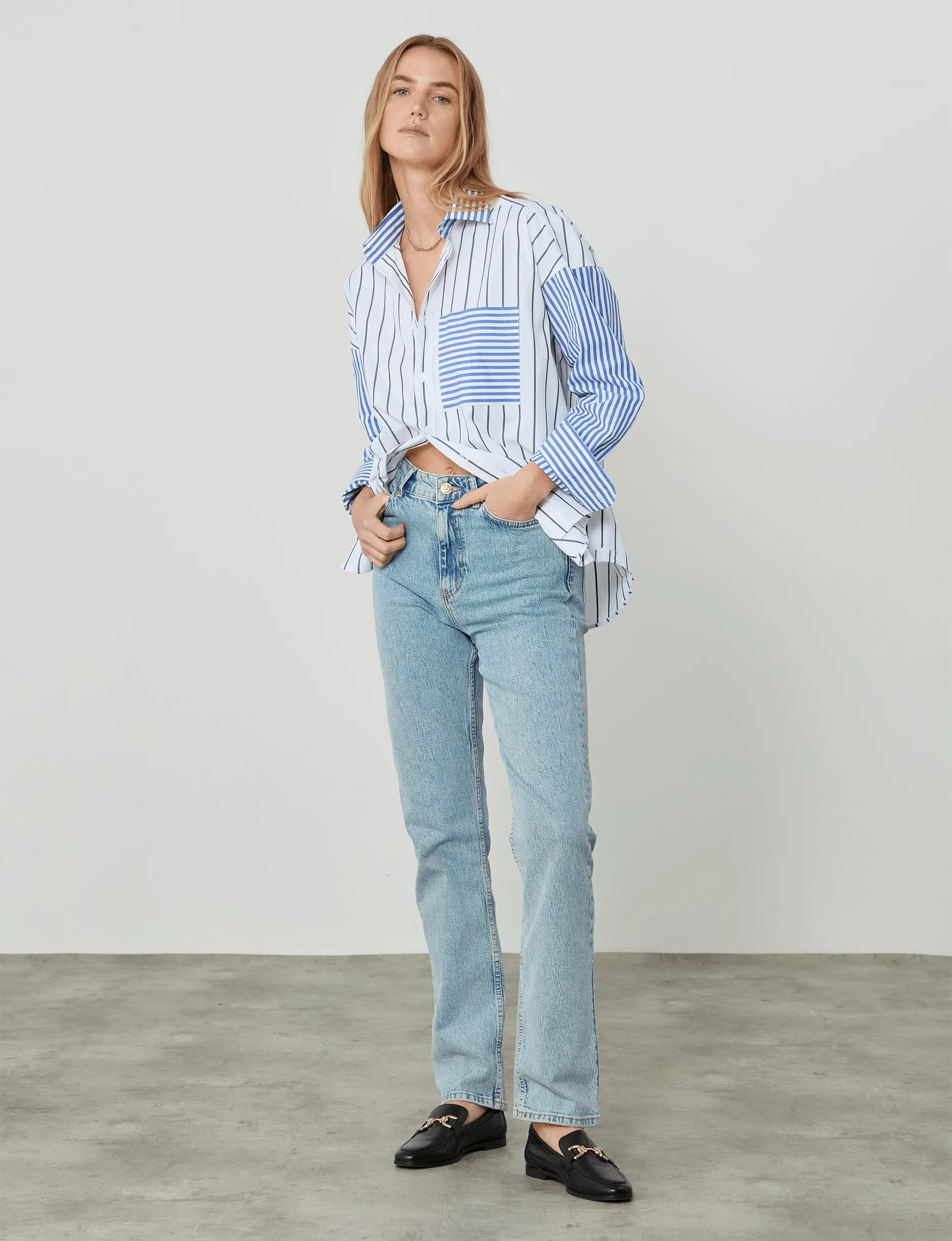 The Weekend: Fine Poplin, Midnight and Royal Blue Stripe Patchwork sold by With Nothing Underneath product image thumbnail 4