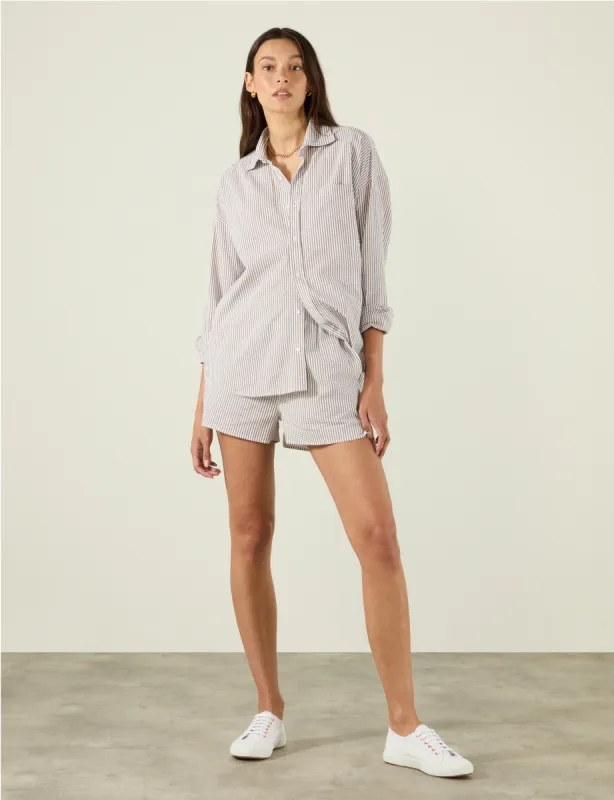 CO-ORD SET: SEERSUCKER, MOCHA STRIPE sold by With Nothing Underneath