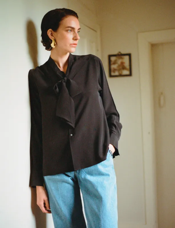 The Pussybow: Silk Crepe de Chine, Onyx sold by With Nothing Underneath