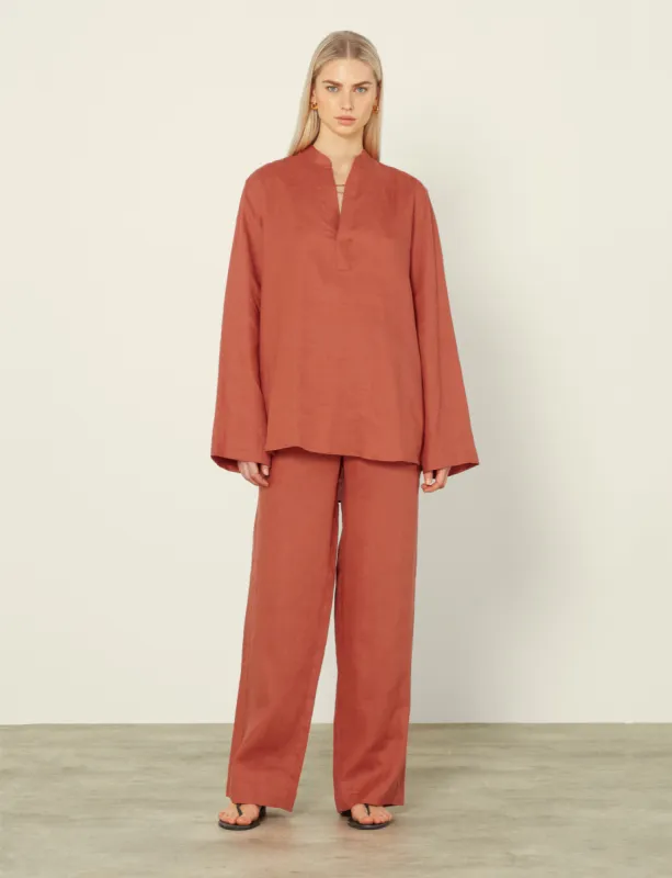 Harrods x WNU The Palazzo Set: Linen, Terracotta sold by With Nothing Underneath