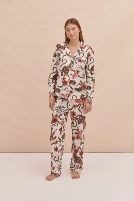 Long Pyjama Set Soleia Print Cream sold by Desmond & Dempsey