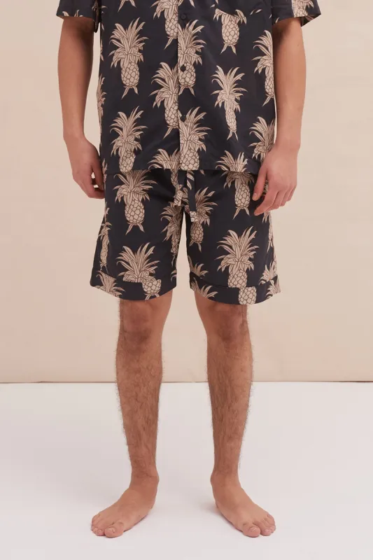 Men’s Pyjama Shorts Howie Pineapple Print Black/Gold sold by Desmond & Dempsey
