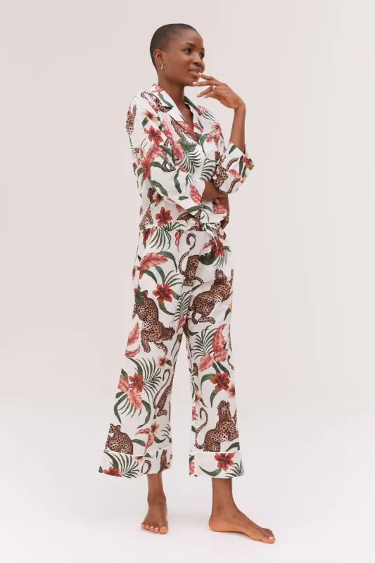 Boxy Shirt and Wide Leg Trouser Set Soleia Leopard Print Cream sold by Desmond & Dempsey