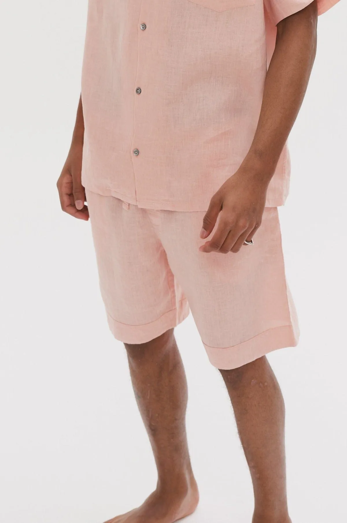 Men's Pyjama Shorts Pink Linen sold by Desmond & Dempsey product image thumbnail 2