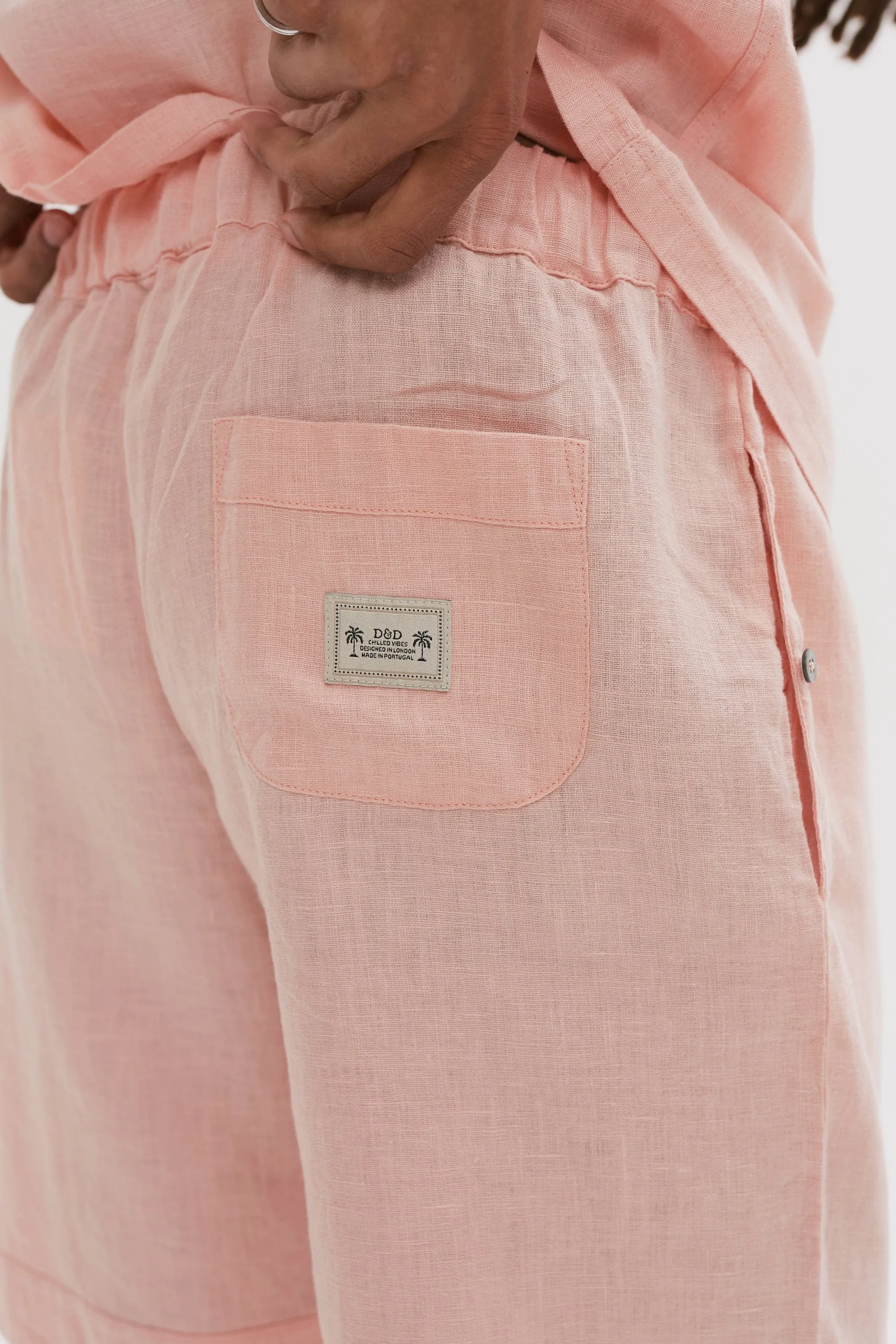 Men's Pyjama Shorts Pink Linen sold by Desmond & Dempsey product image thumbnail 3
